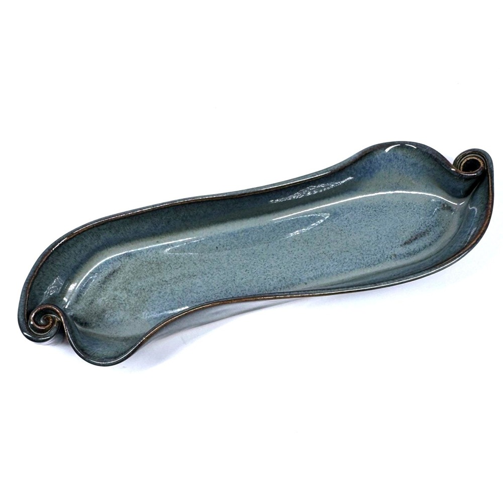 Hilborn Pottery Canada Signed Blue‎ Green Ceramic Olive Dish Tray